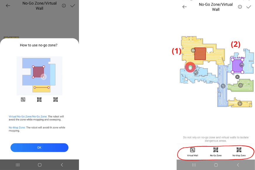 No-Mop-Zonen und No-Go-Zonen werden in der Dreame Home App festgelegt.